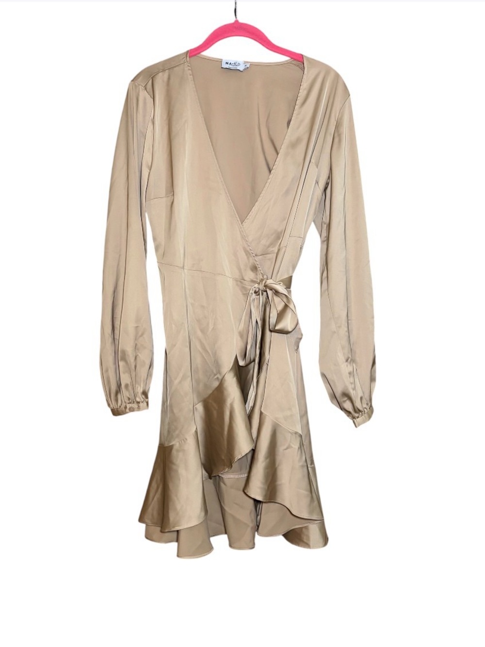 NA-KD Satin Wrap Mini Dress Beige Quiet Luxury Date Night Old Money US 4